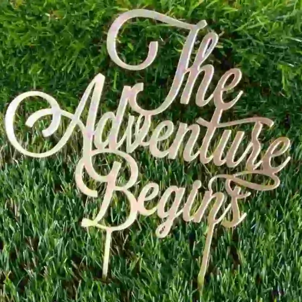 The Adventure Begins Cake Topper-Gold Acrylic